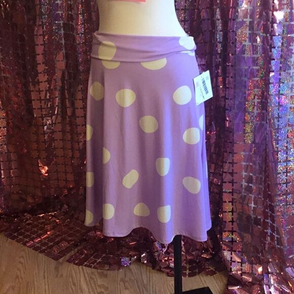 LULAROE AZURE skirt in purple & white polka dots, size medium - Picture 3 of 12